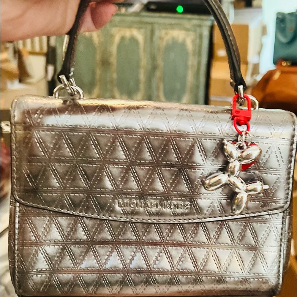 Michael Kors Silver Leather Mini Bag with Charms